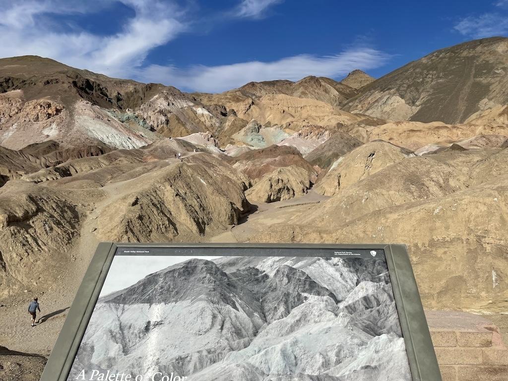 Pastel colors on rock formations at Artists Palette, at Death Valley National Park in California