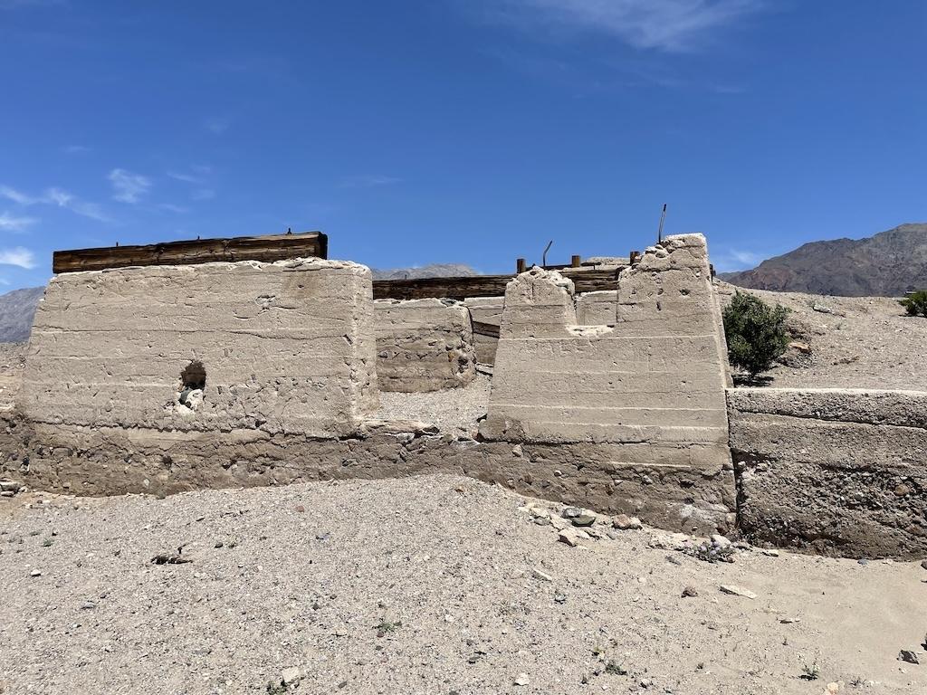 Remains of Ashford Mill Ruins fallen apart, at Death Valley National Park, in Calfornia