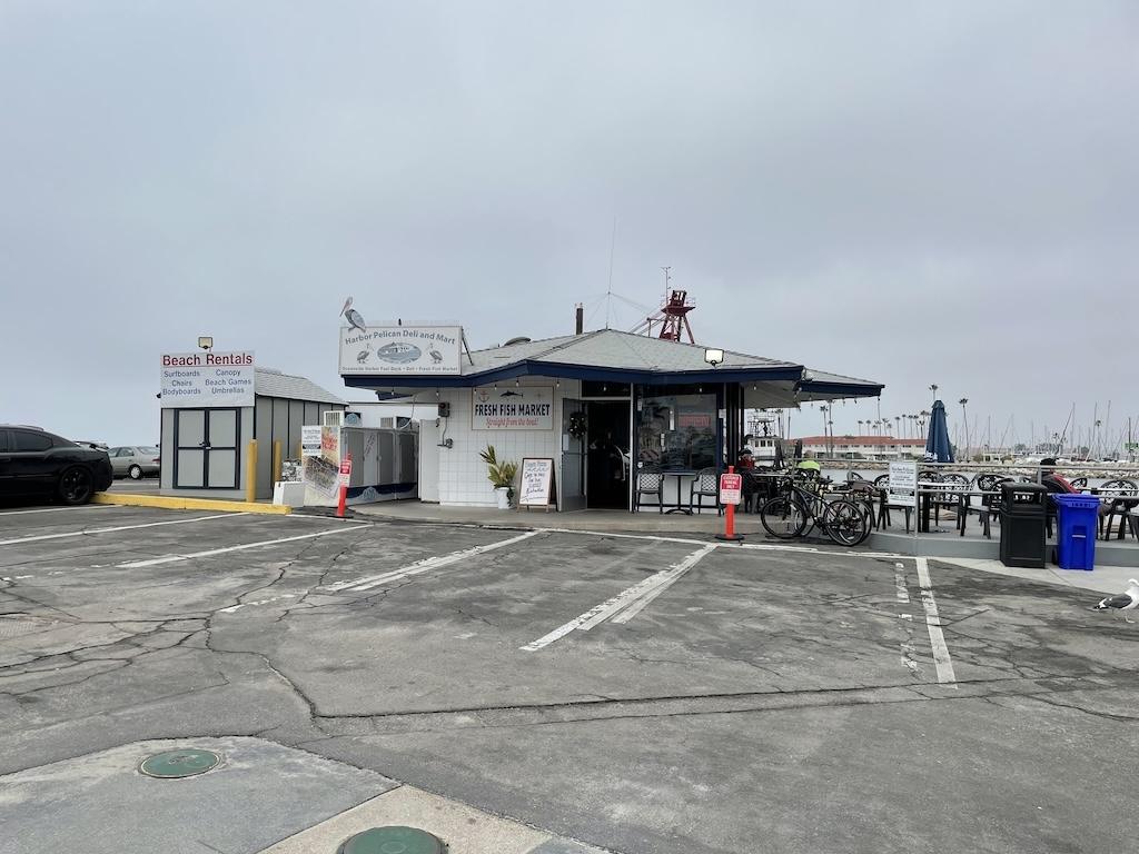 Fish market and deli next to Oceanside Harbor overnight parking lot in California
