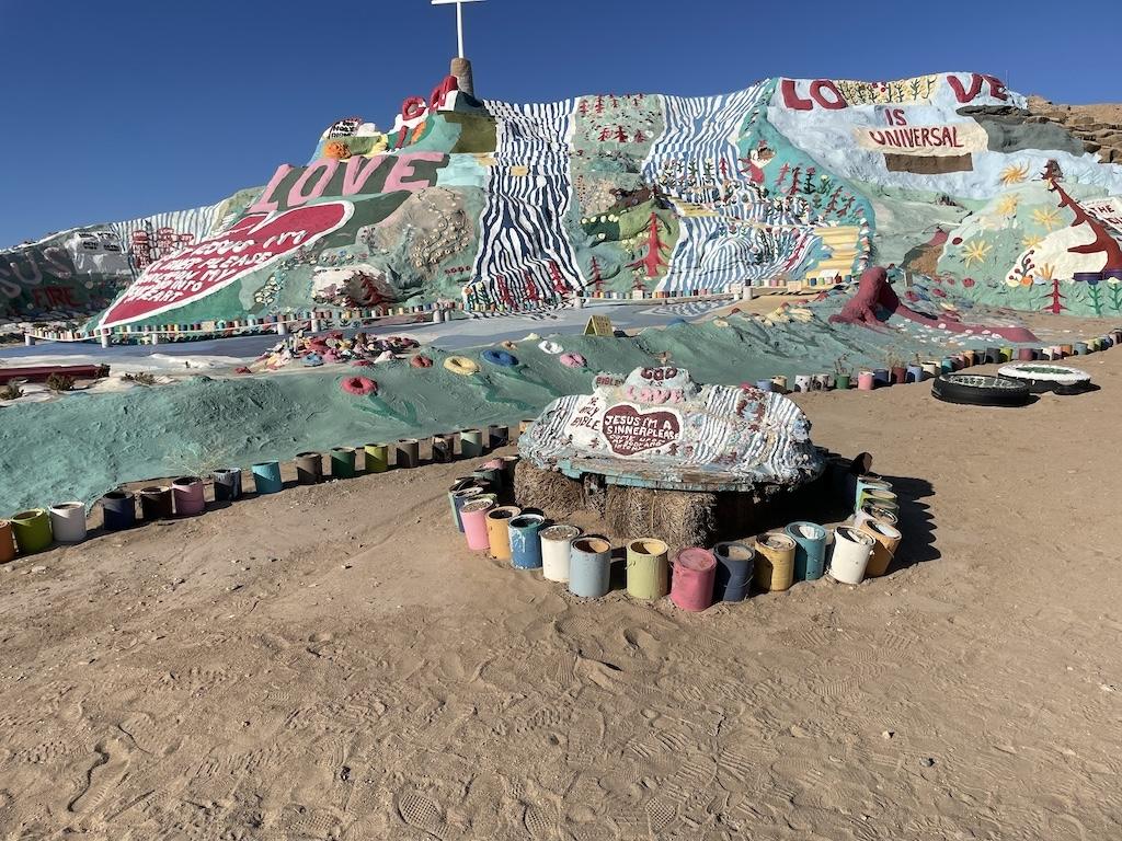 Colorfully painted Salvation Mountain we saw while visiting Slab City