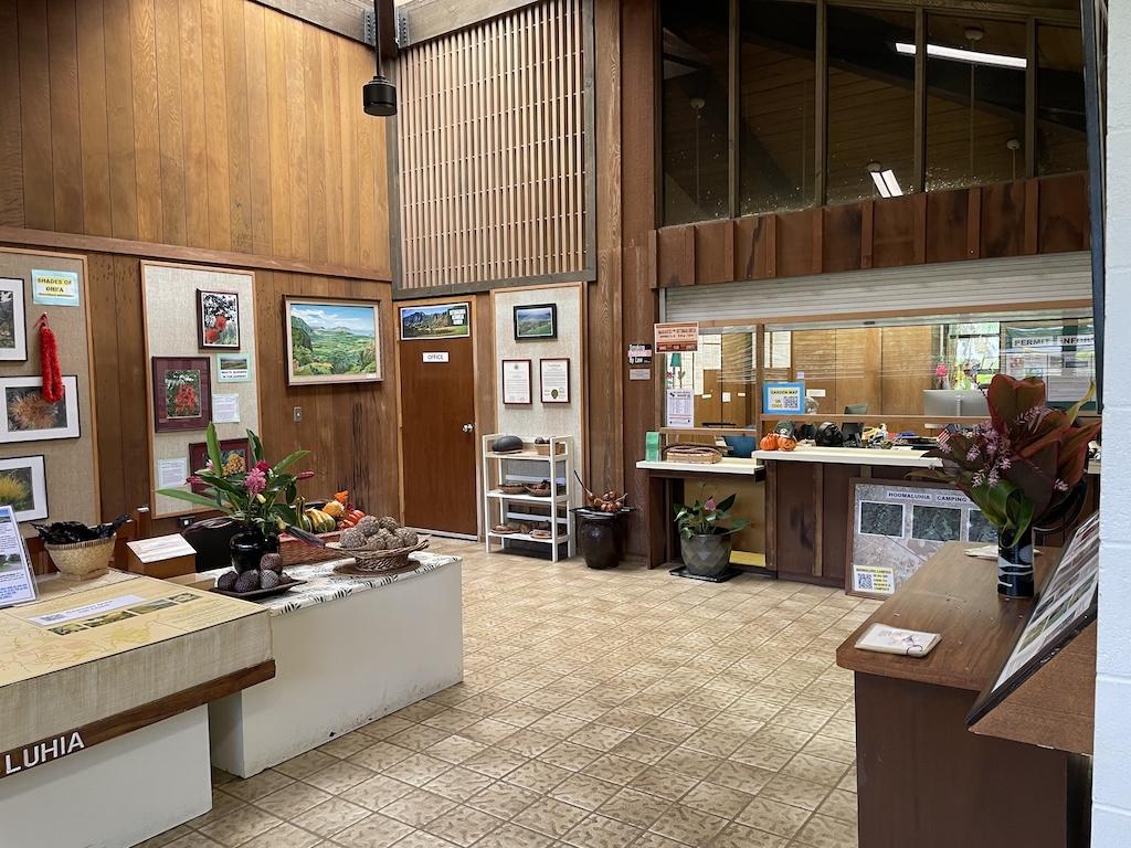 Visiting Ho’omaluhia Botanical Garden visitor's center with realia, pictures, and displays