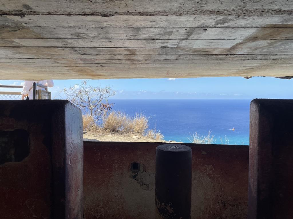 Inside a bunker a Diamond Head Crater with ocean views, on Oahu, Hawaii
