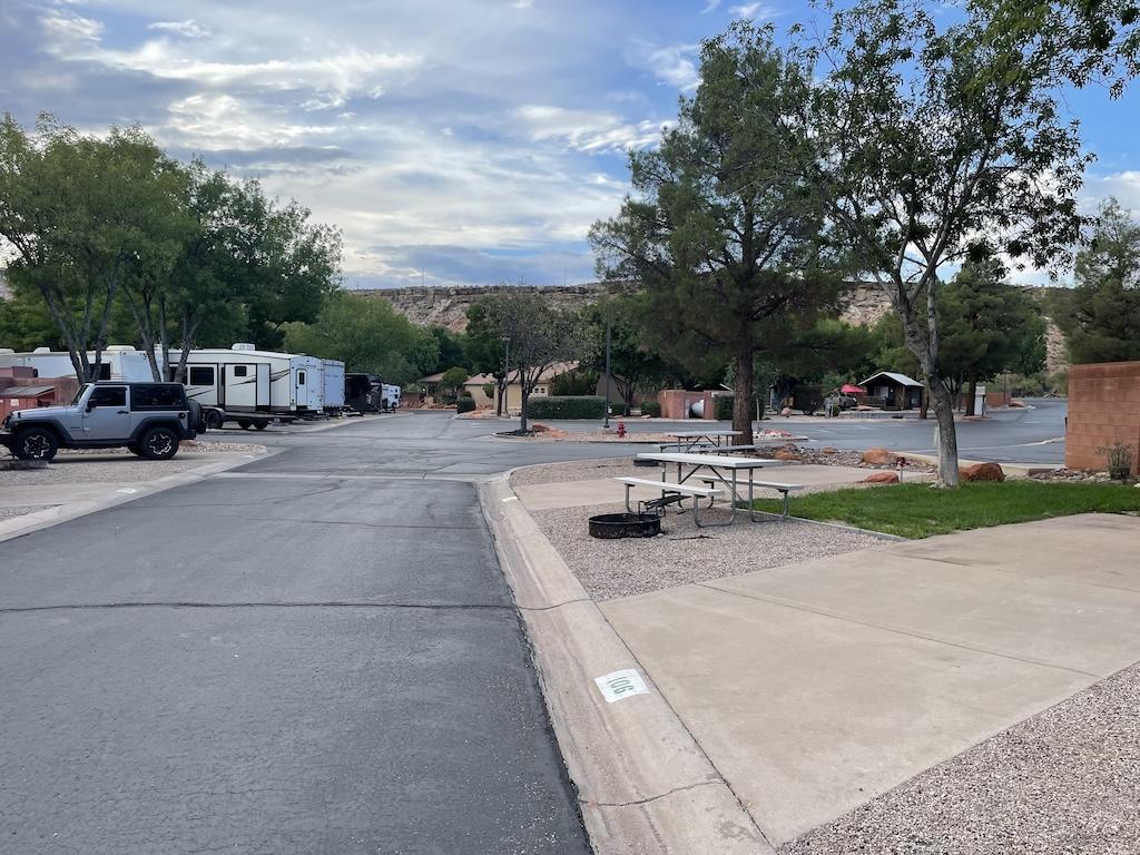RVs parked in the distance at Zion River Resort RV Park and Campground in Virgin, Utah