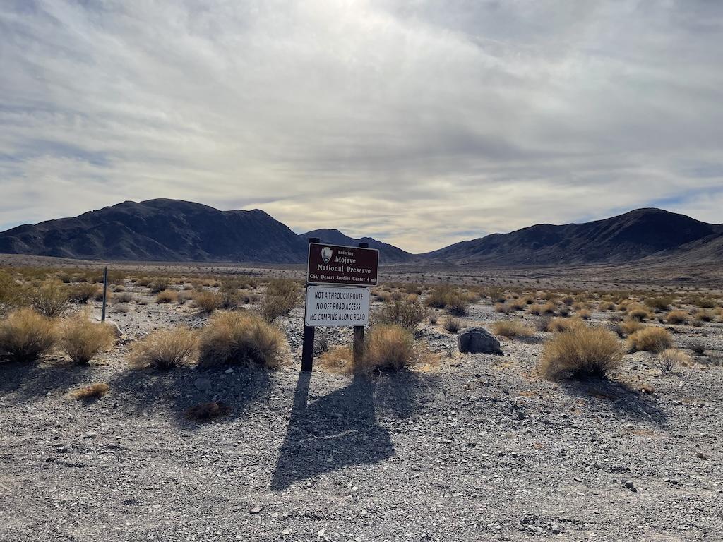 Mojave National Preserve sign off Zzyzx Road exit on the I-15 in California