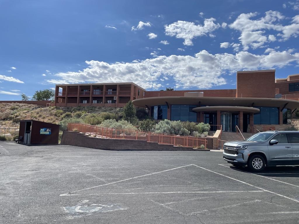 Parking lot and pet corral at Meteor Crater Natural Landmark entrance in Arizona