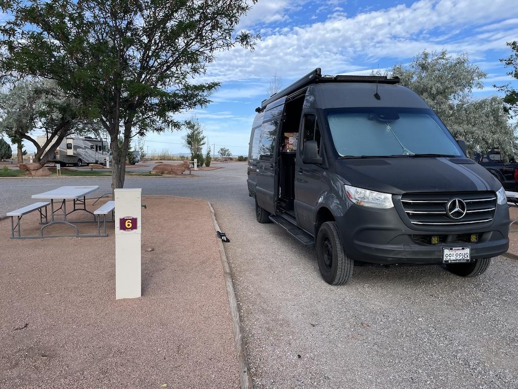 Luna’s camper van at Meteor Crater RV Park located in Winslow, Arizona