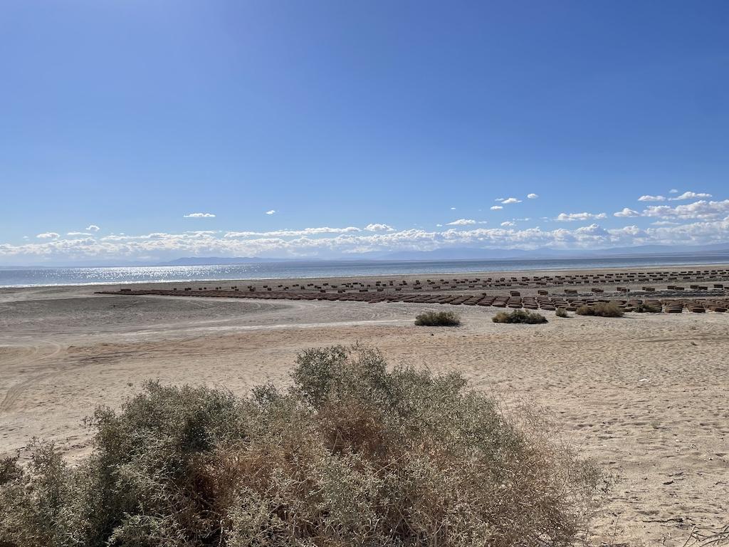 Bails of hay at Bombay Beach on the Salton Sea in California