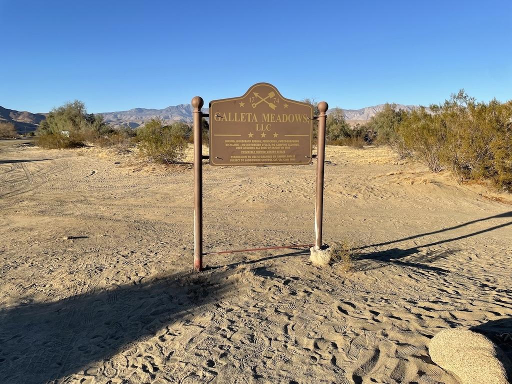 Estate sign at Galleta Meadows in Anza-Borrego, California