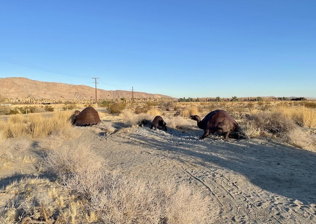 Turtles metal sculptures at Sky Art desert exhibit at Galleta Meadows, California