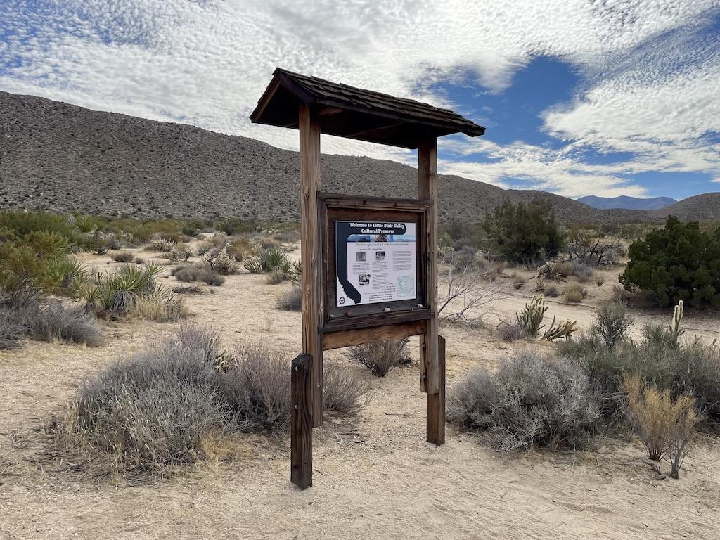 Sign at Little Blair Valley Cultural Preserve on the way to Ghost Mountain in Anza-Borrego Desert State Park, California