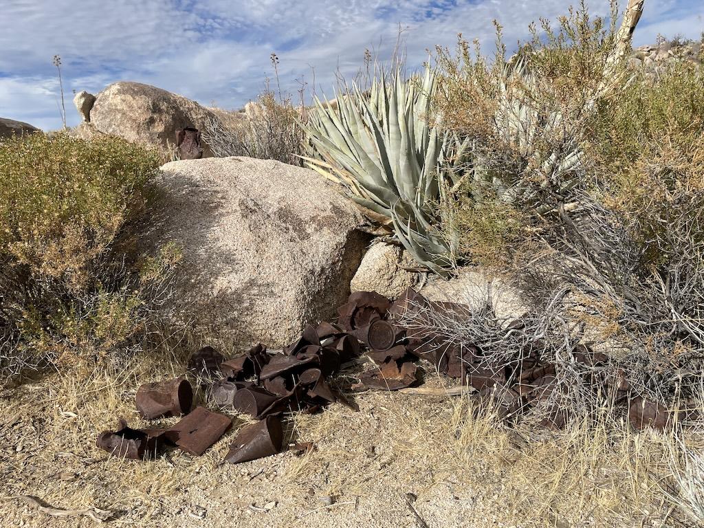 Rusty cans on the top of Ghost Mountain at the Marshal South home in Anza-Borrego Desert State Park, California