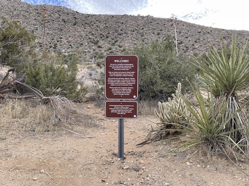 Sign at trail head at Ghost Mountain in Anza-Borrego Desert State Park, California that says it's a cultural site
