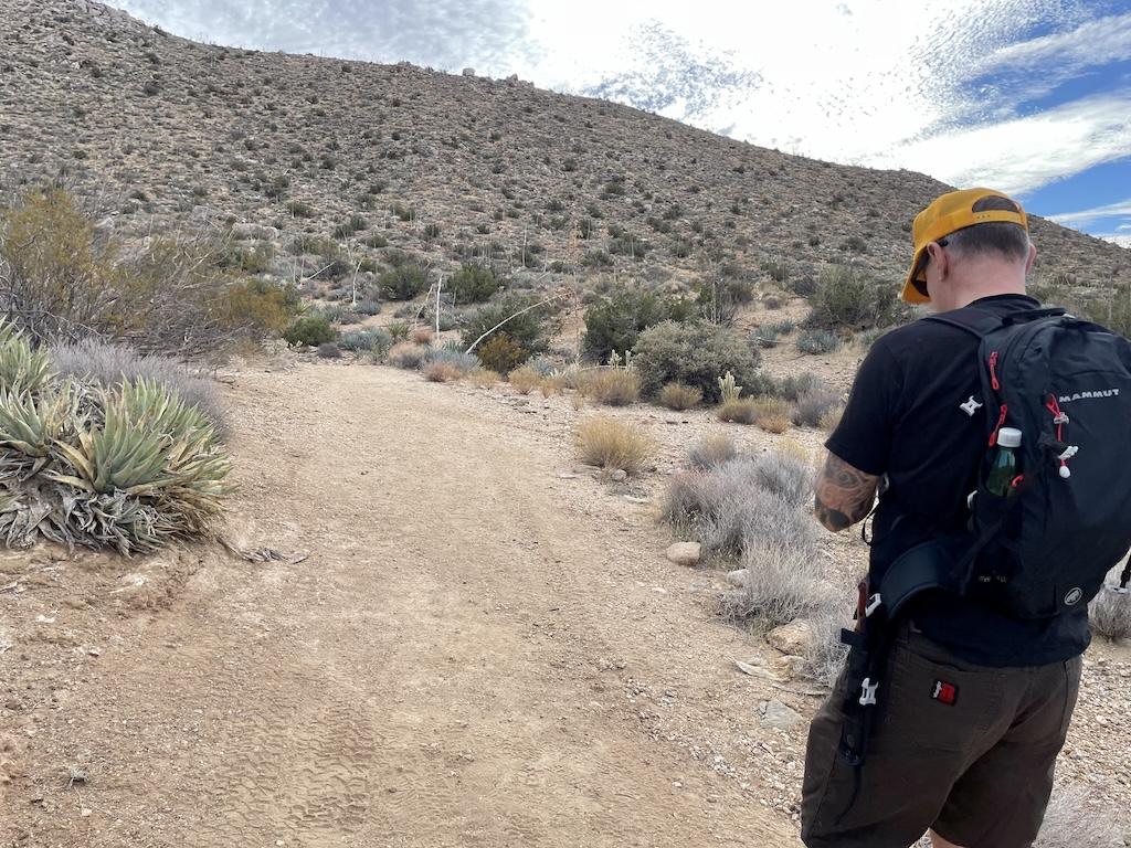 Man about the start hiking the Ghost Mountain trail in Anza-Borrego Desert State Park, California