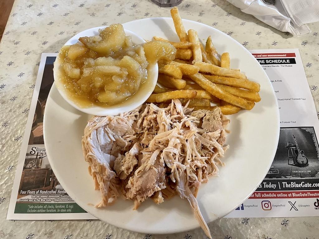 View of Luna’s turkey dinner at the Blue Gate Restaurant in Shipshewana, Indiana
