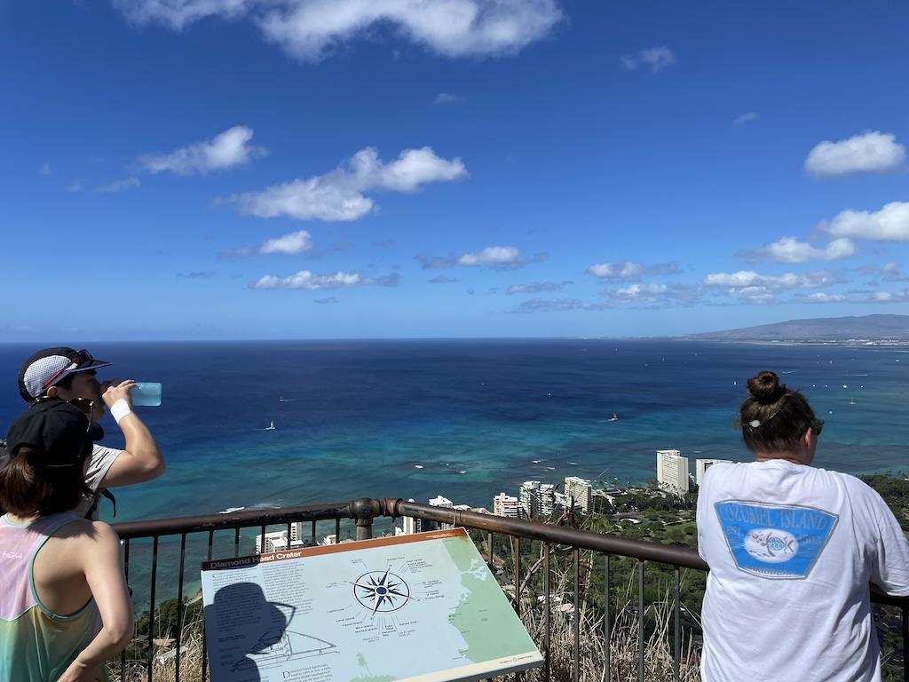 People at the summit of Diamond Head Crater in Oahu, Hawaii