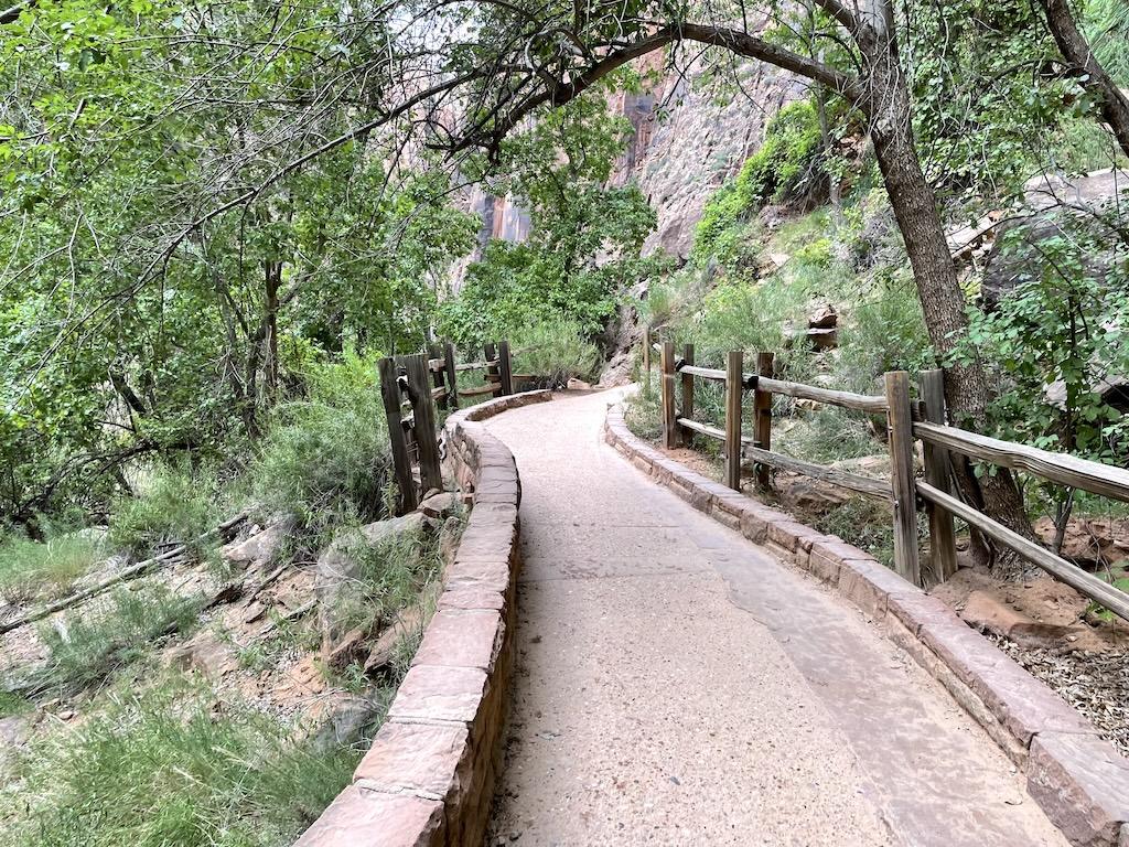 View of Riverside Walk at Zion National Park in Utah.