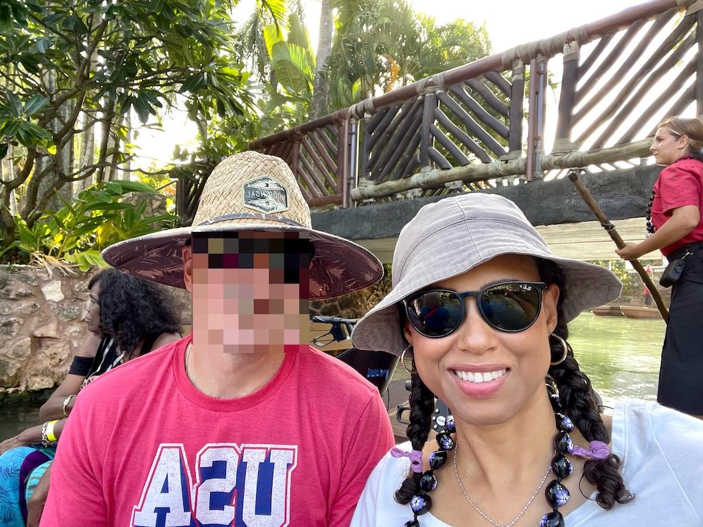 Luna smiling in canoe tour at the Polynesian Cultural Center in Oahu, Hawaii