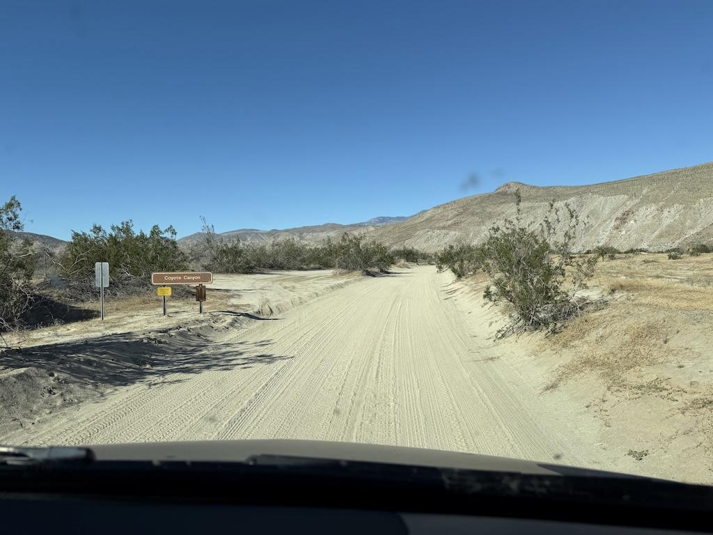 View of beginning of Coyote Canyon Road at Anza-Borrego Desert State Park in California.