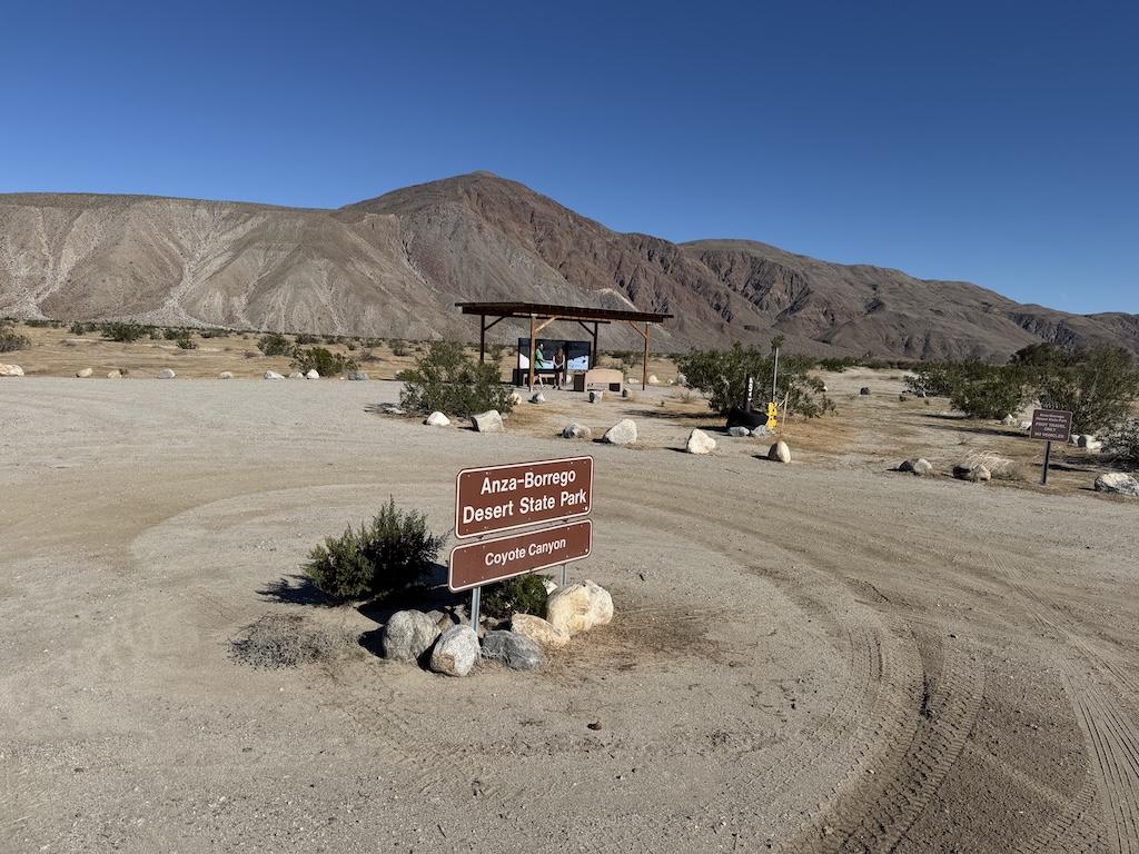 Coyote Canyon Road sign at Anza-Borrego Desert State Park in California.