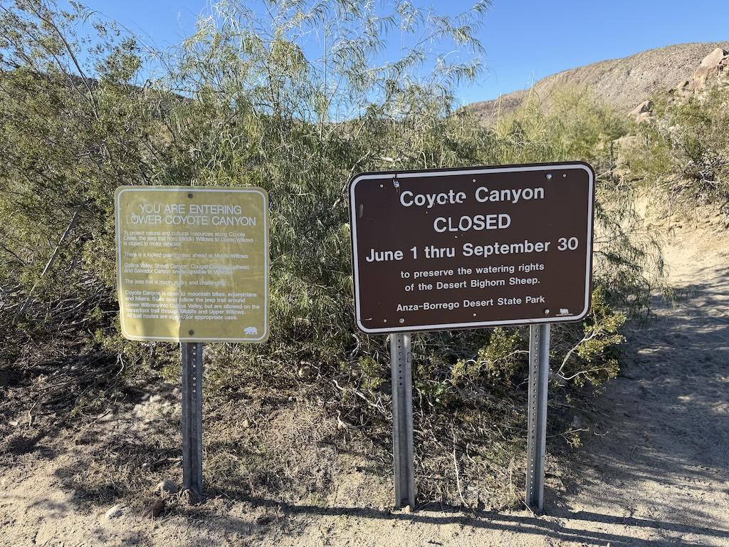 Signs at Lower Coyote Canyon, Anza-Borrego Desert State Park in California.
