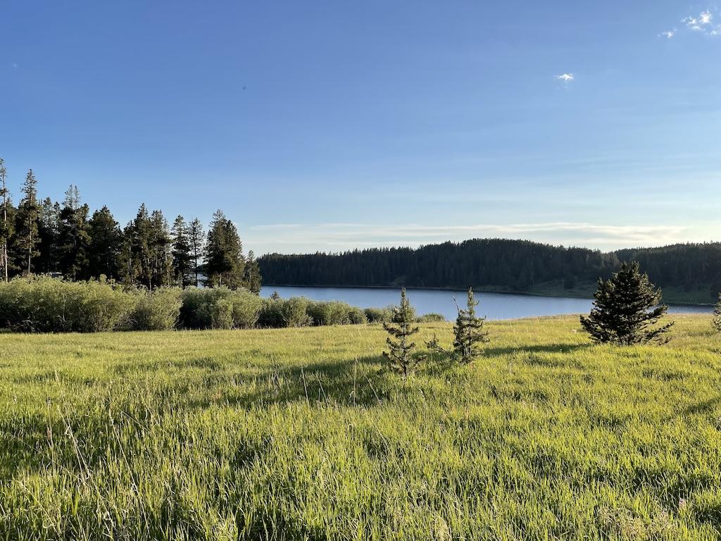 View of Meadowlark Lake at Lakeview Bighorn Campground, Wyoming