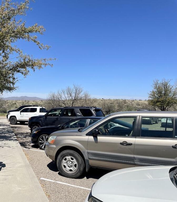 Man walking at parking lot at Biosphere 2, in Arizona