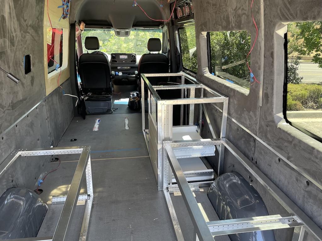 DIY Sprinter van conversion inside view of frames and construction