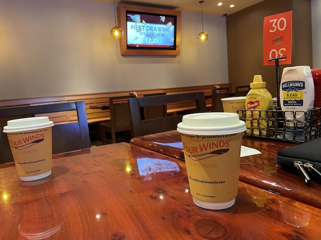 Two cups on table at Timber’s restaurant at Four Winds Casino South Bend, Indiana