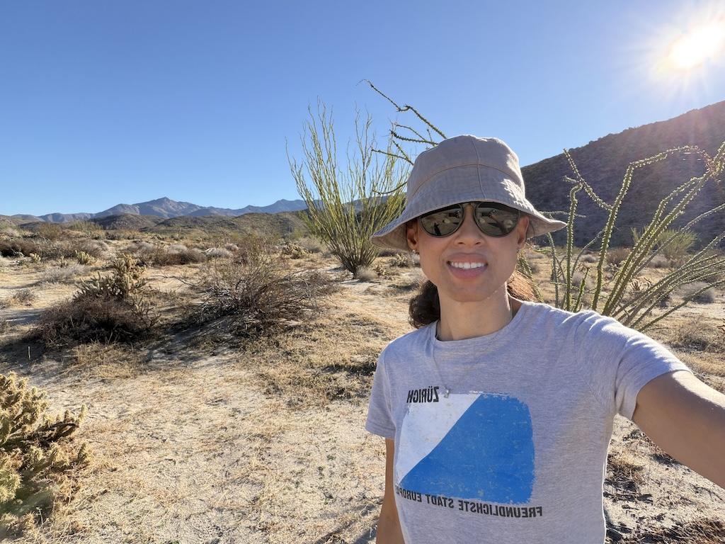 Luna smiling off Coyote Canyon Road in Anza-Borrego Desert State Park, California