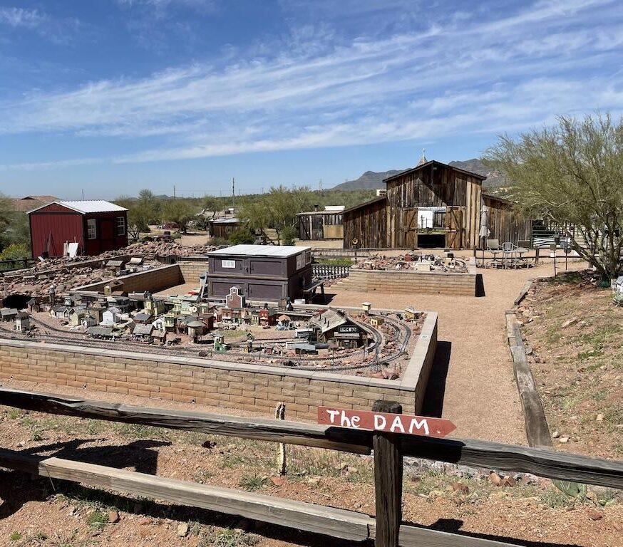 Man looking at the Superstition Mountain Museum Railroad in Apache Junction, Arizona