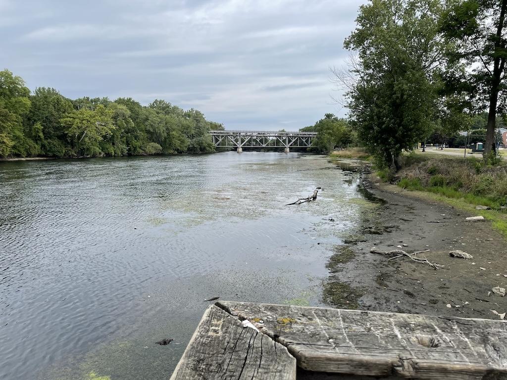 View of bridge on St. Joseph River along the Riverfront Trail in Niles, Michigan