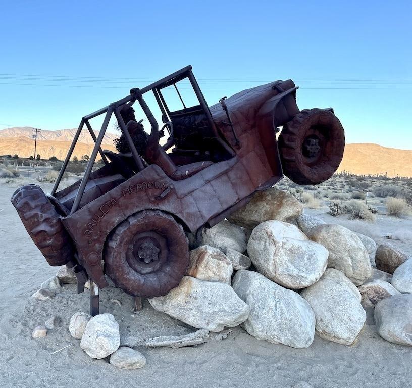 The Jeep metal sculpture at Galleta Meadows in Anza-Borrego, California
