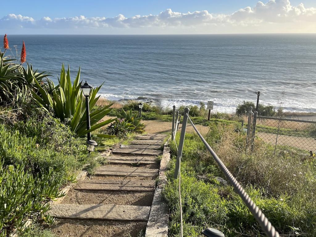 Down the stairs to the ocean view at Surf Outpost, Malibu RV, California